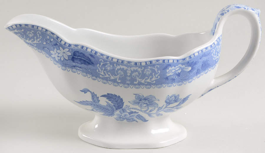 Blue Camilla (Scalloped, New Black Backstamp) Gravy Boat by Spode-1