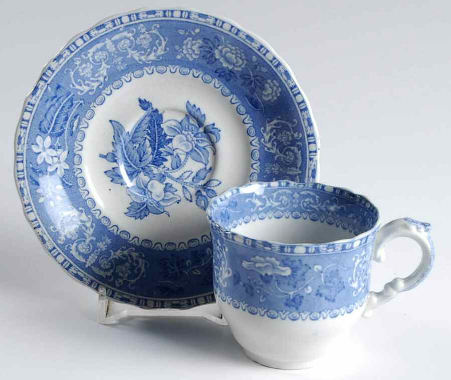 Blue Camilla (Scalloped, New Black Backstamp) Flat Demitasse Cup & Saucer Set by Spode-1