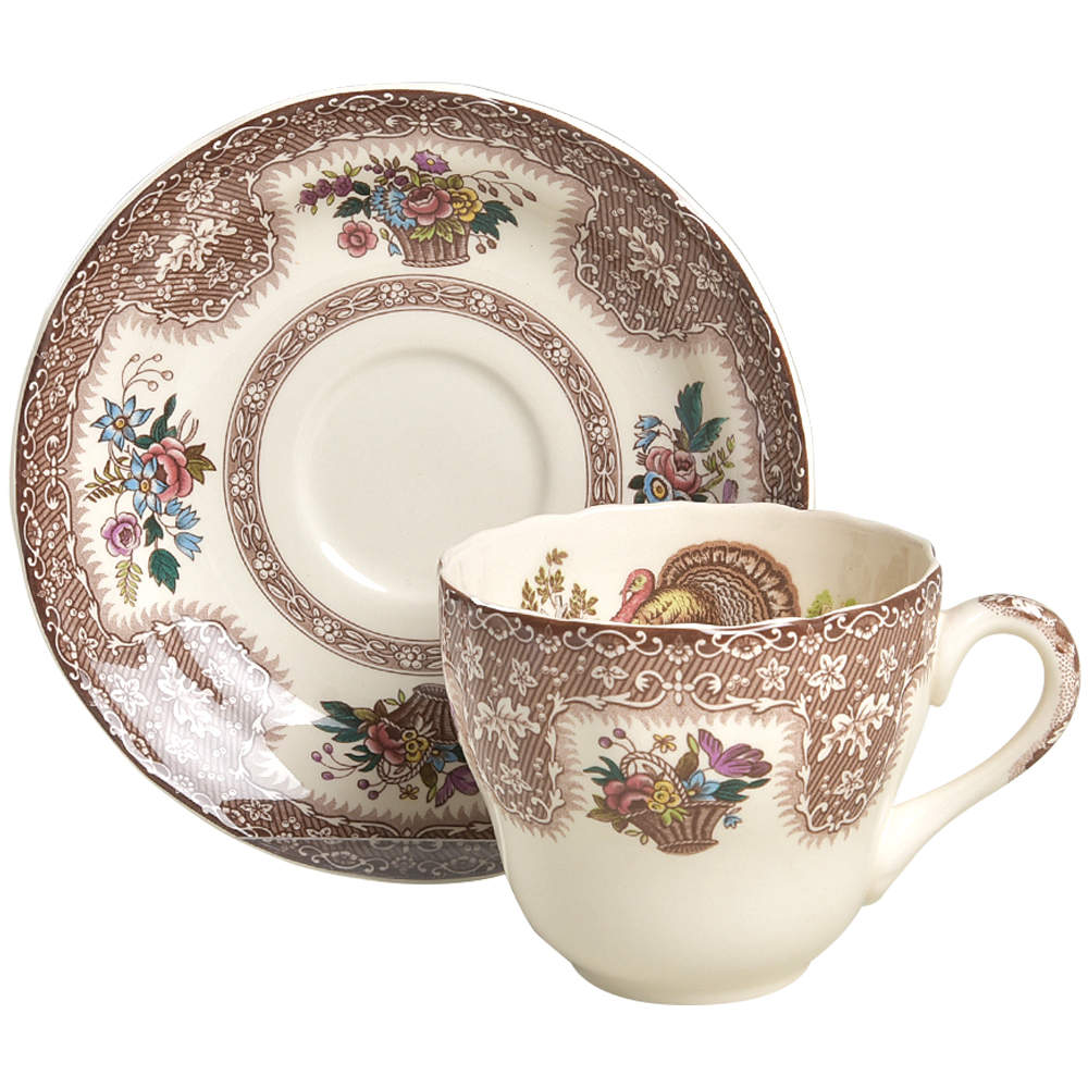 Thanksgiving Brown, Multicolor (No Trim) Flat Cup & Saucer Set by Spode-1