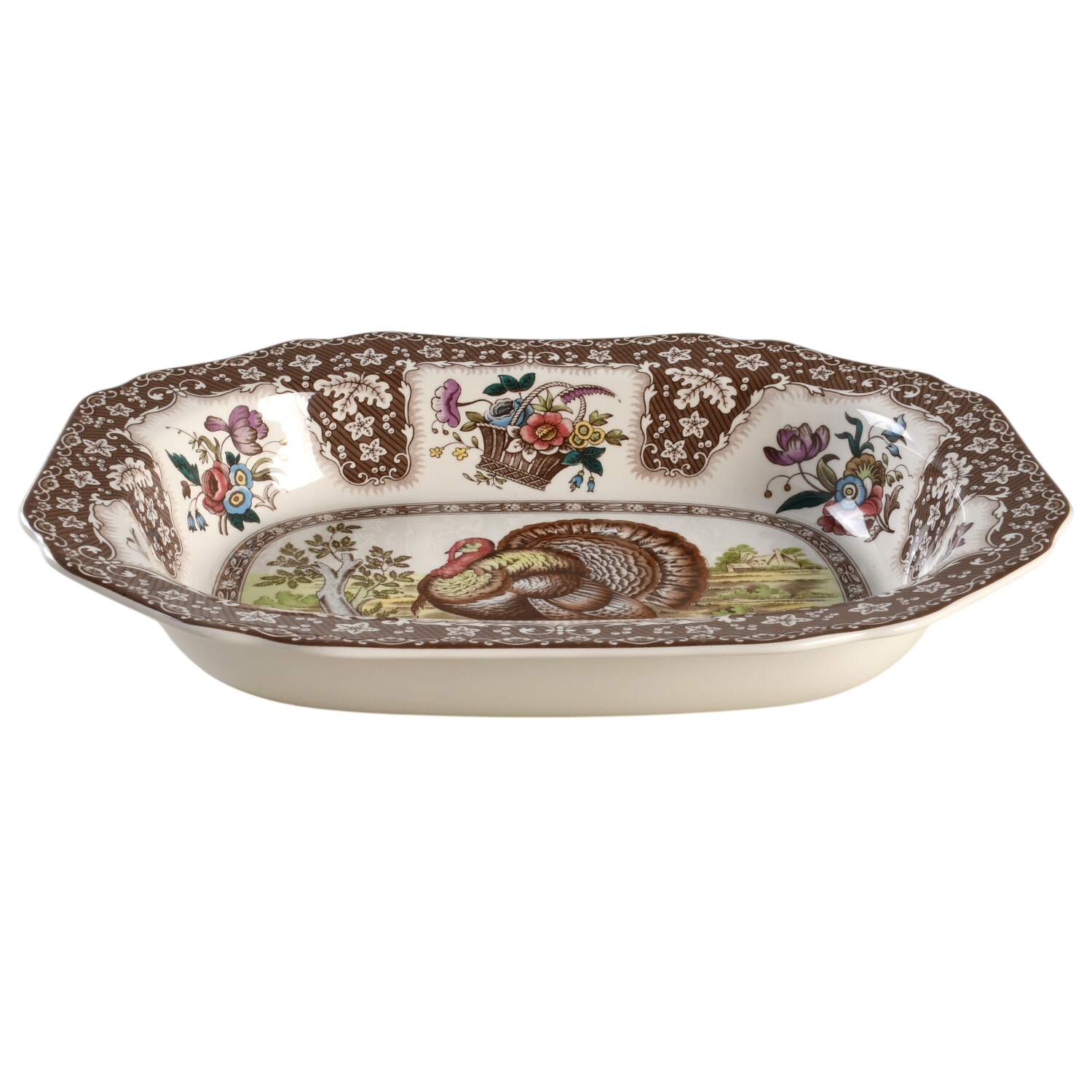 Thanksgiving Brown, Multicolor (No Trim) 11" Oval Vegetable Bowl by Spode-1