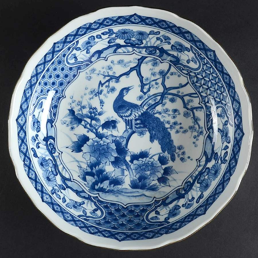 Blue Peacock Collection 12" Round Serving Bowl by Sadek-1