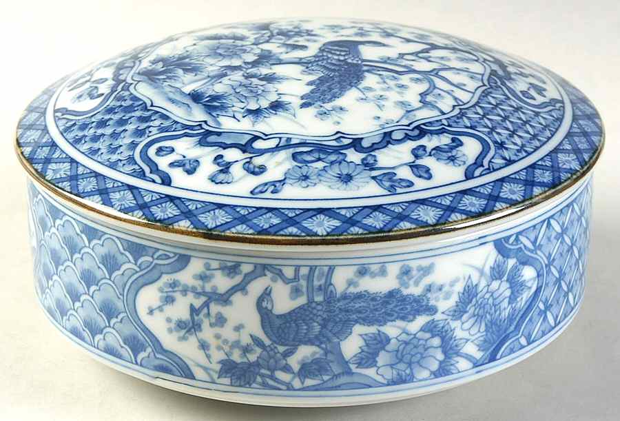 Blue Peacock Collection 6" Round Box & Lid by Sadek-1