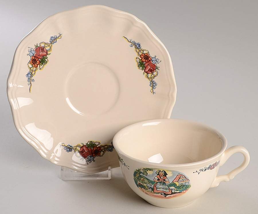 Obernai Flat Cup & Saucer Set by Sarreguemines-1