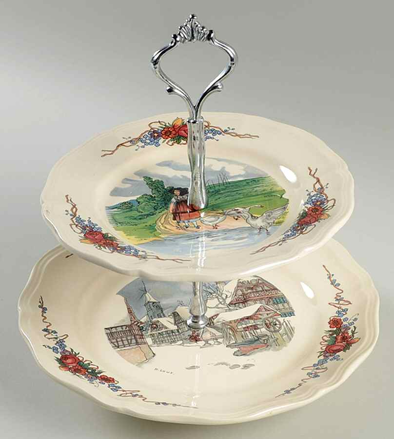Obernai 2 Tiered Serving Tray (Dinner & Salad Plate) by Sarreguemines-1