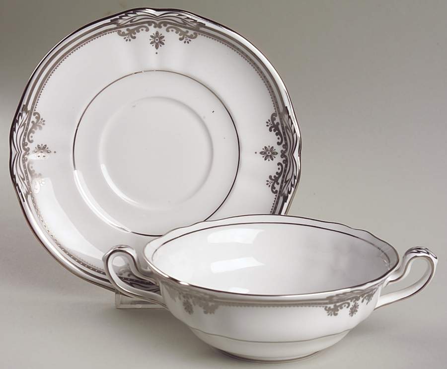 Stafford Platinum Flat Cream Soup Bowl & Saucer Set by Spode-1