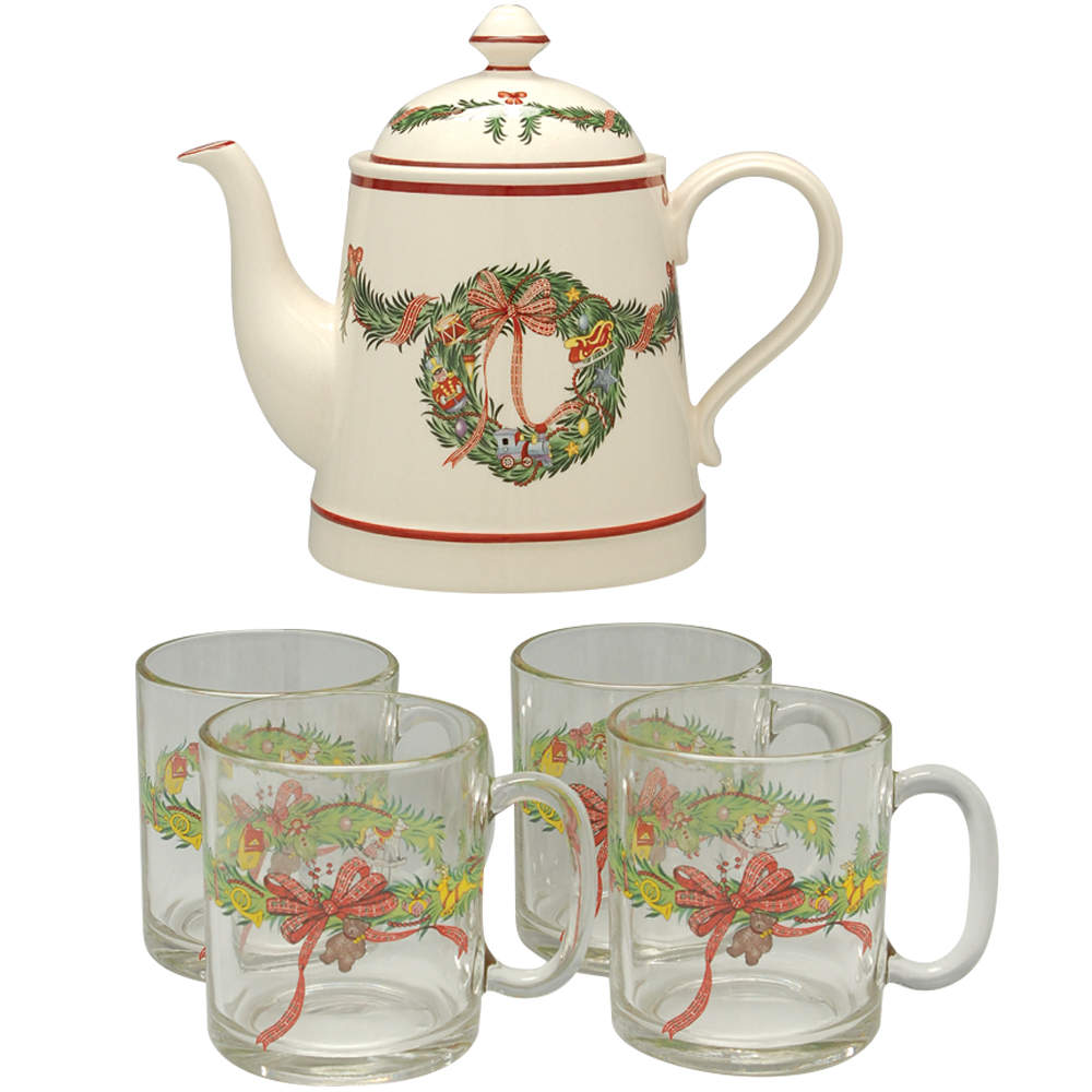Christmas Memories 6 Pc Beverage Set (Teapot & 4 Glass Mugs) by Spode-1