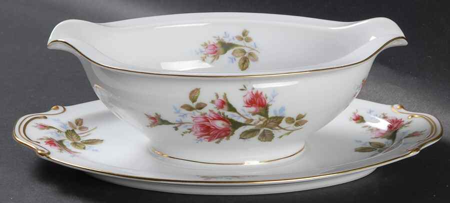 Moss Rose Gravy Boat with Attached Underplate by Sango-1