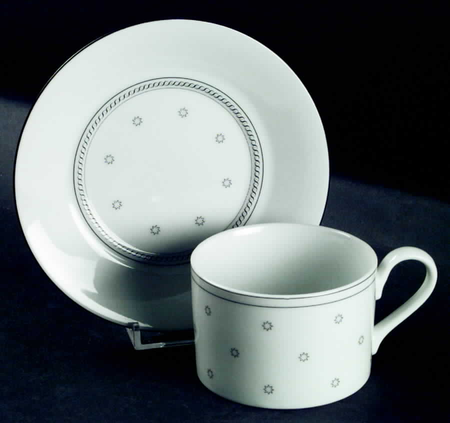 White Corinth Flat Cup & Saucer Set by Swid Powell-1
