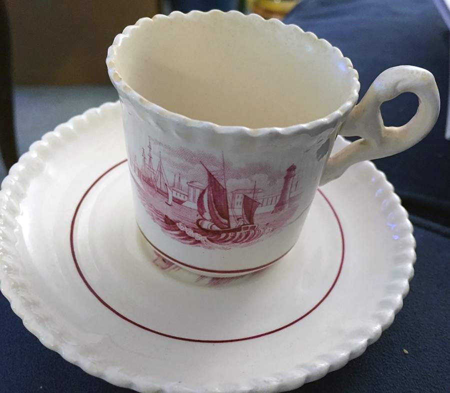 Albion Ships (Pink) Flat Demitasse Cup & Saucer Set by Spode-1