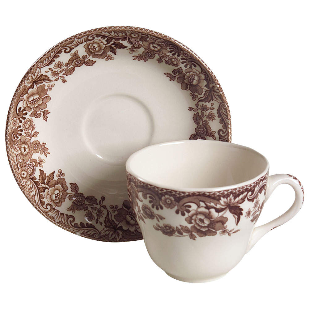 Delamere Brown Flat Cup & Saucer Set by Spode-1