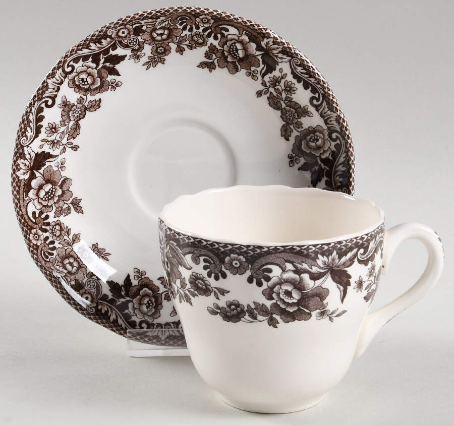 Delamere Brown Flat Cup & Saucer Set by Spode-1