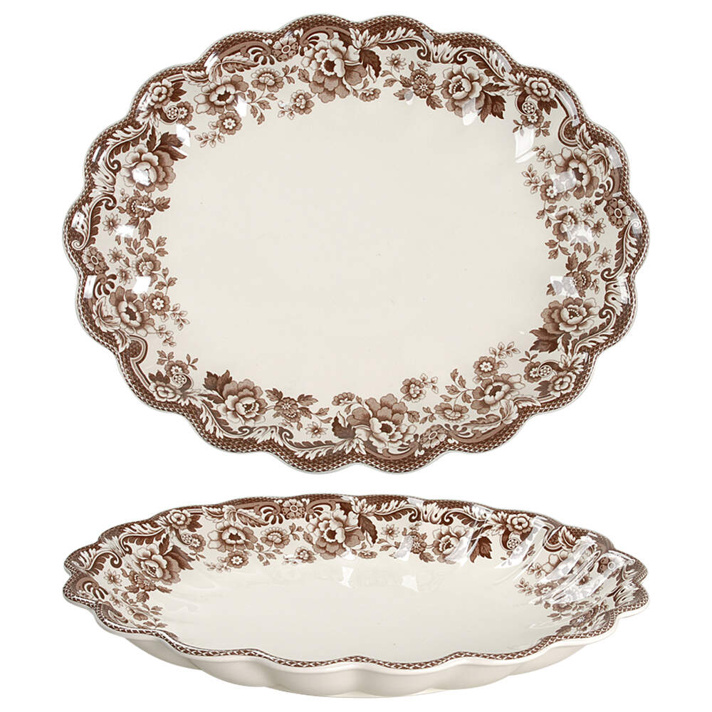 Delamere Brown Large Oval Fluted Dish by Spode-1