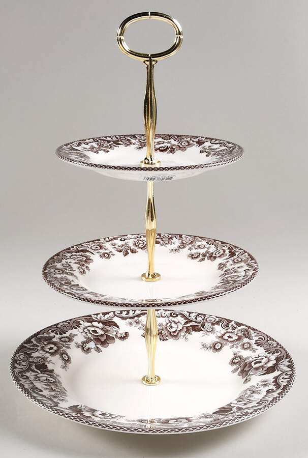 Delamere Brown 13 7/8"-14 1/4" 3-Tiered Serving Tray(DP,SP,BB) HC by Spode-1