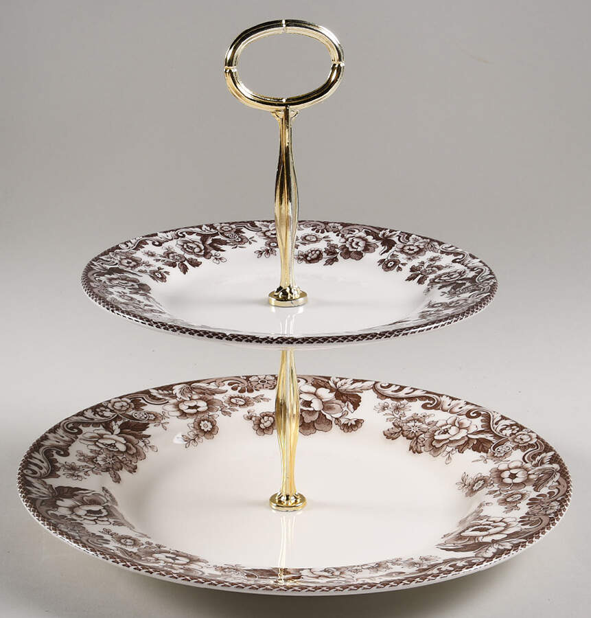Delamere Brown 6 5/8"-10"  2 Tiered Serving Tray (Dp, Sp) HC by Spode-1