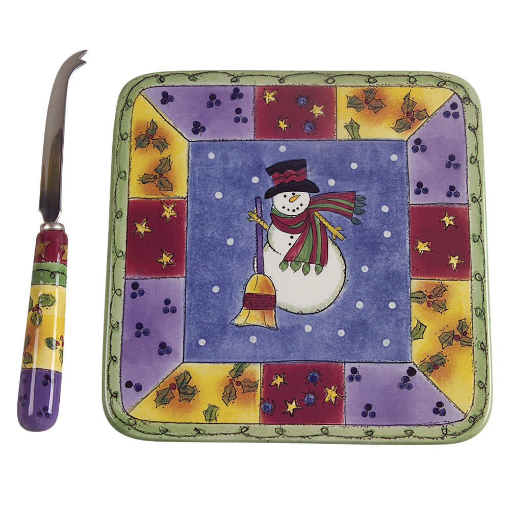Sweet Shoppe Christmas Cheese Tray & Knife Set by Sango-1