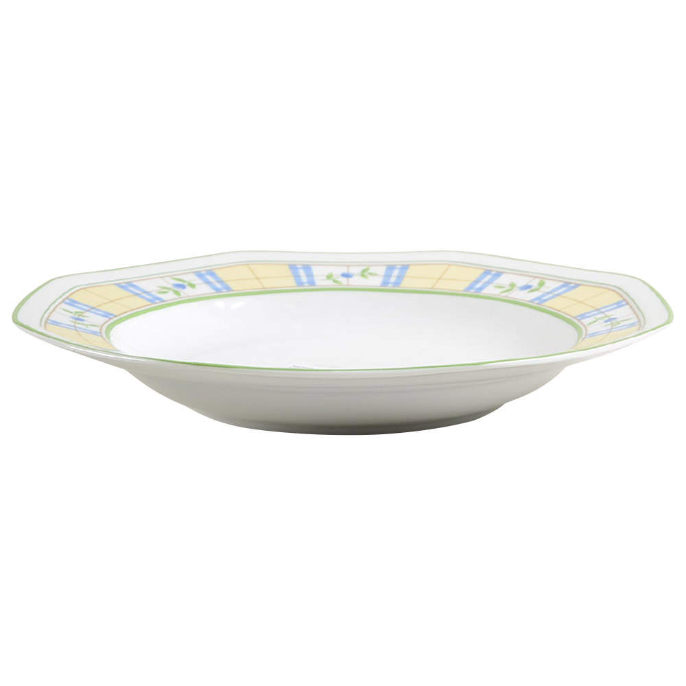 Gingham Blue Large Rim Soup Bowl by Studio Nova-1