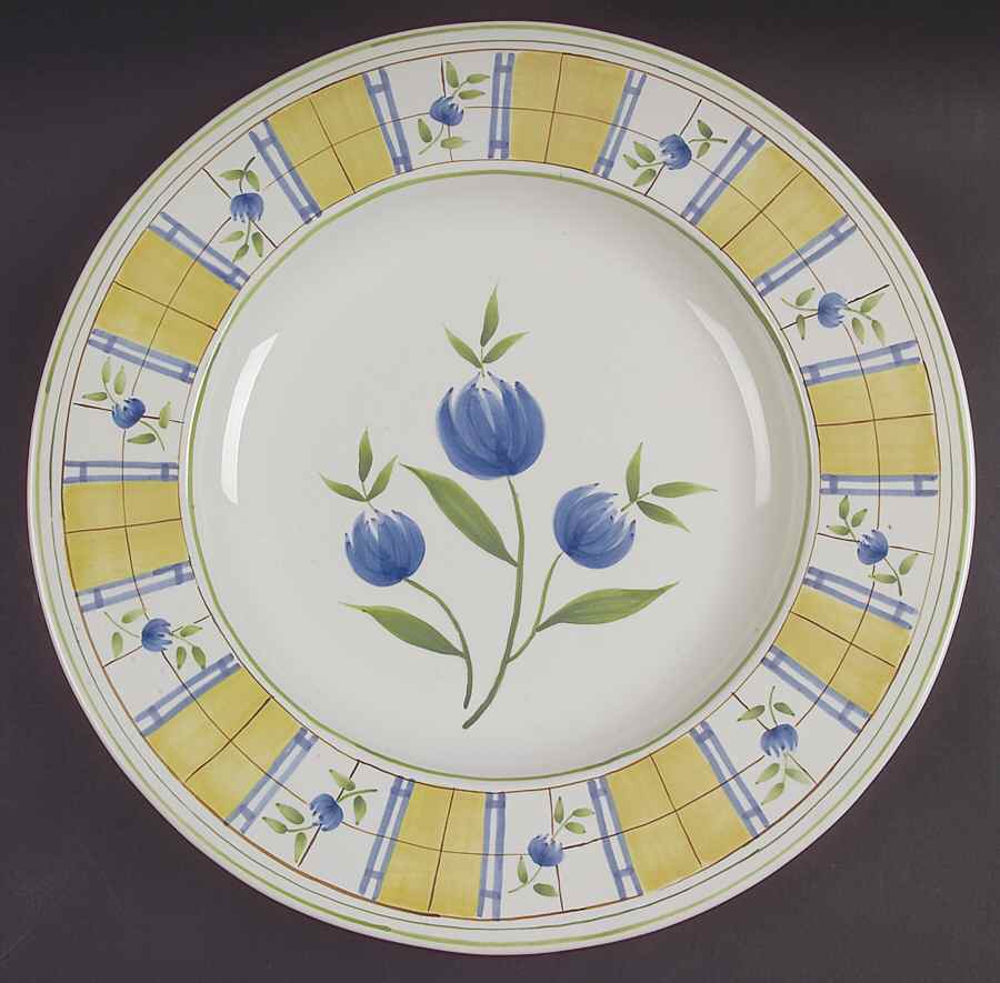 Gingham Blue 16" Chop Plate (Round Platter) by Studio Nova-1