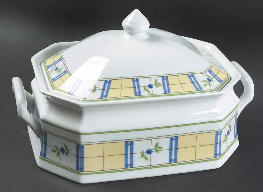 Gingham Blue 2 Quart Oval Covered Casserole by Studio Nova-1