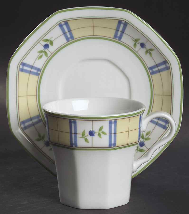 Gingham Blue Flat Cup & Saucer Set by Studio Nova-1