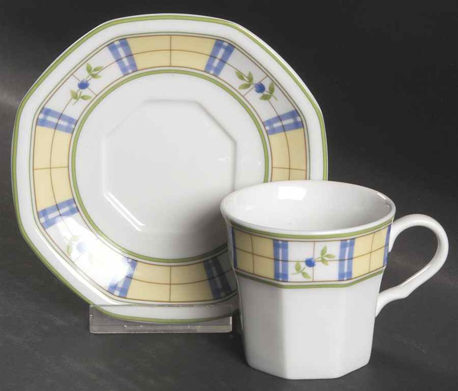 Gingham Blue Flat Demitasse Cup & Saucer Set by Studio Nova-1