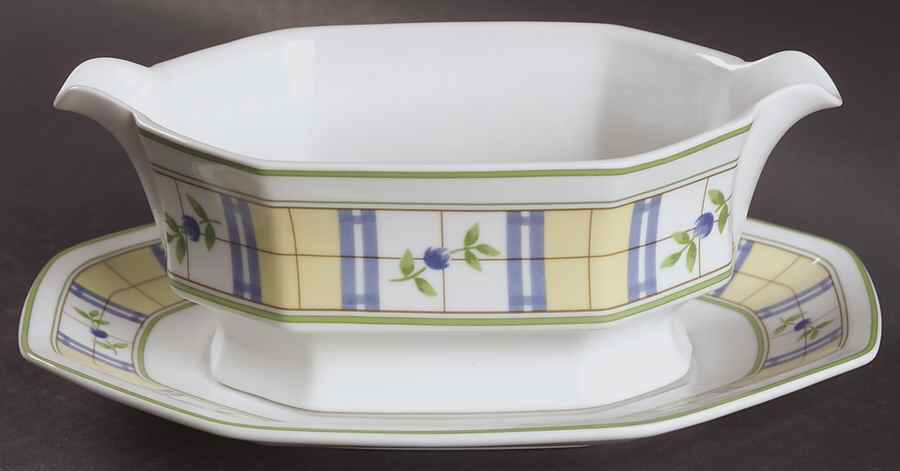 Gingham Blue Gravy Boat & Underplate/Relish by Studio Nova-1