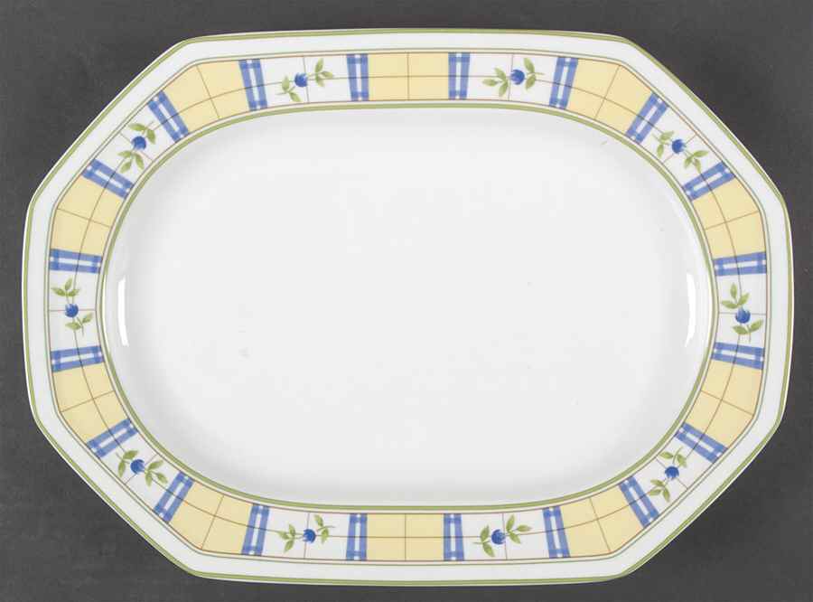 Gingham Blue 14" Oval Serving Platter by Studio Nova-1
