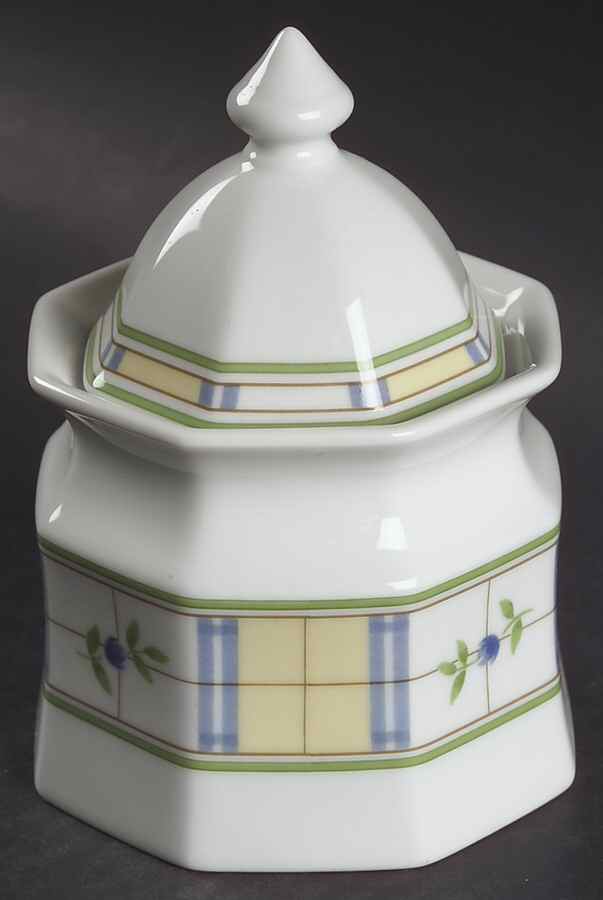 Gingham Blue Sugar Bowl & Lid by Studio Nova-1