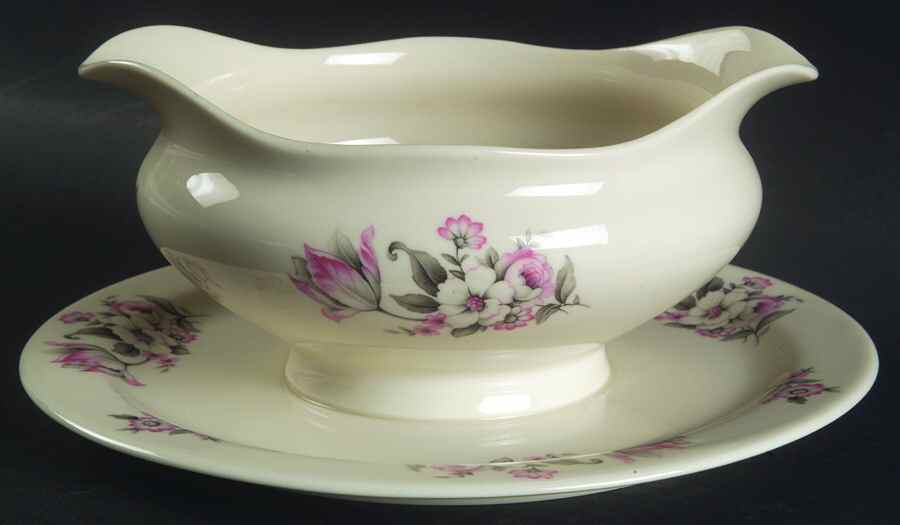 Moss Rose Gravy Boat with Attached Underplate by Syracuse-1