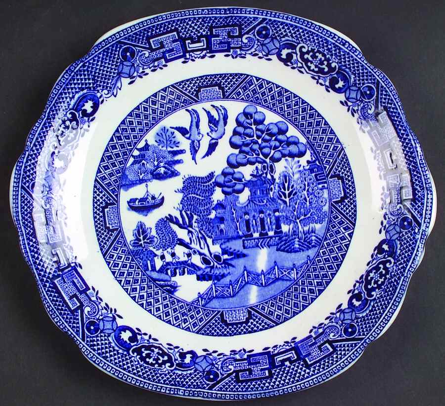 Willow Blue (Scallop, No Trim) Square Handled Cake Plate by John Steventon & Son-1