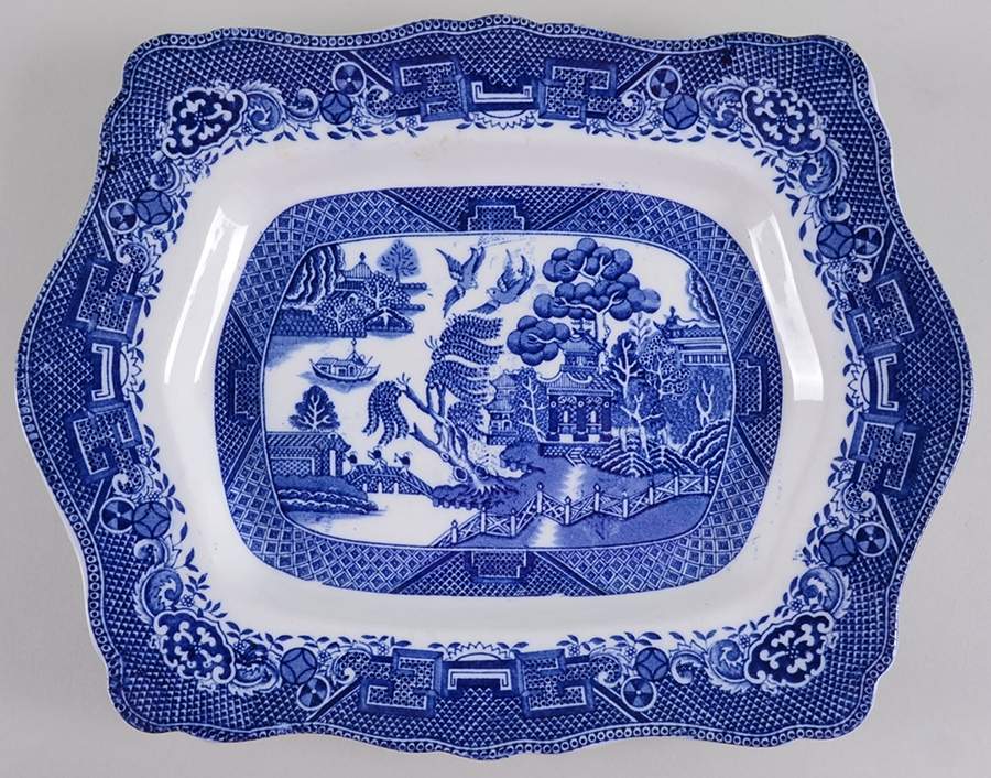 Willow Blue (Scallop, No Trim) 14" Oval Serving Platter by John Steventon & Son-1