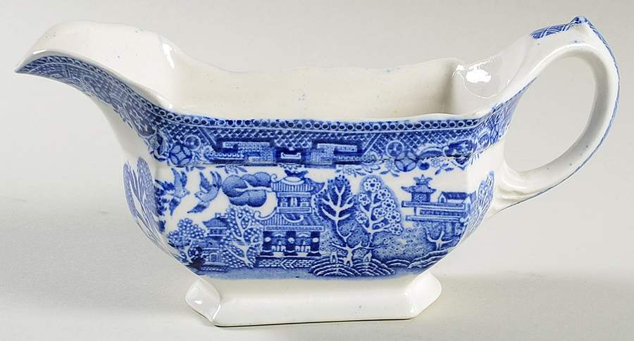 Willow Blue (Scallop, No Trim) Gravy Boat by John Steventon & Son-1