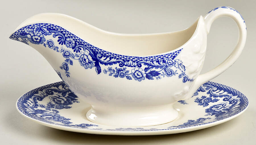 Delamere Blue Gravy Boat & Underplate by Spode-1