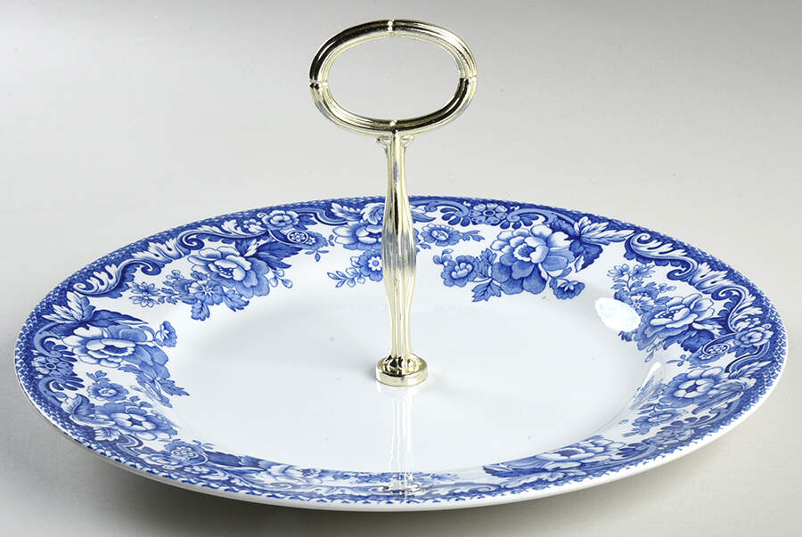Delamere Blue Round Serving Plate with Center Handle (Dp) Hc by Spode-1