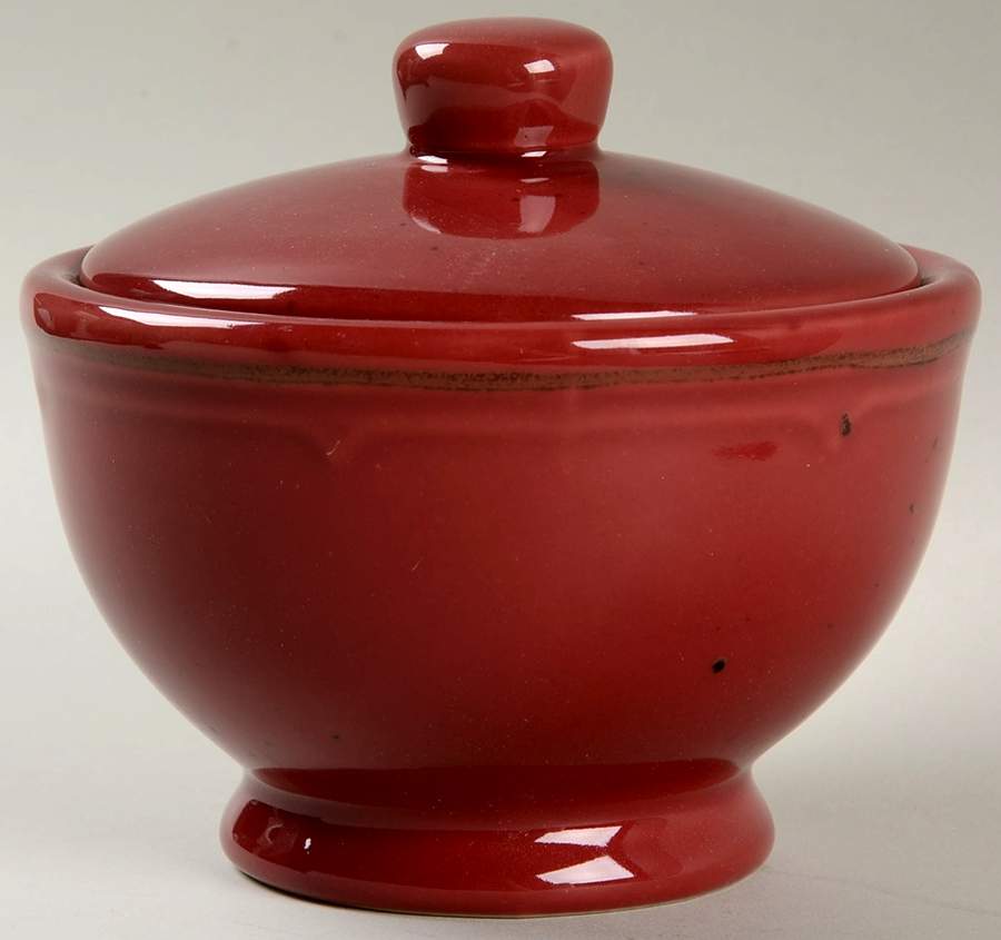 Cannes Burgundy Sugar Bowl & Lid by Sabatier-1