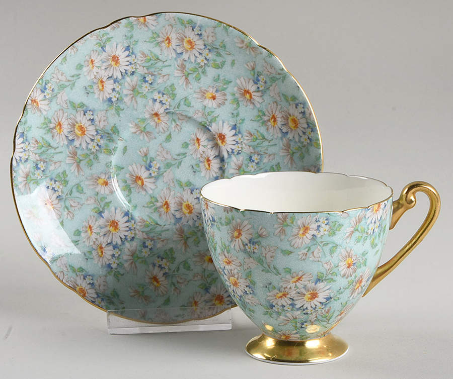 Marguerite (Ripon Shape) Footed Cup & Saucer Set by Shelley-1
