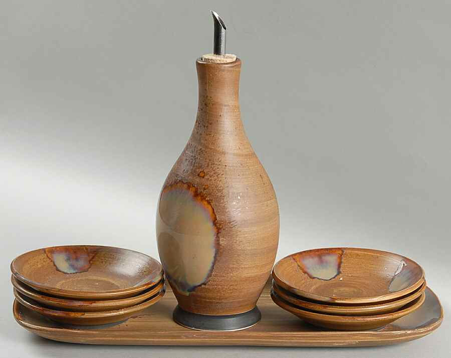 Splash Brown 9-Piece Dipping Set, Oil w/Drizzle, 6 Bowls & Tray by Sango-1