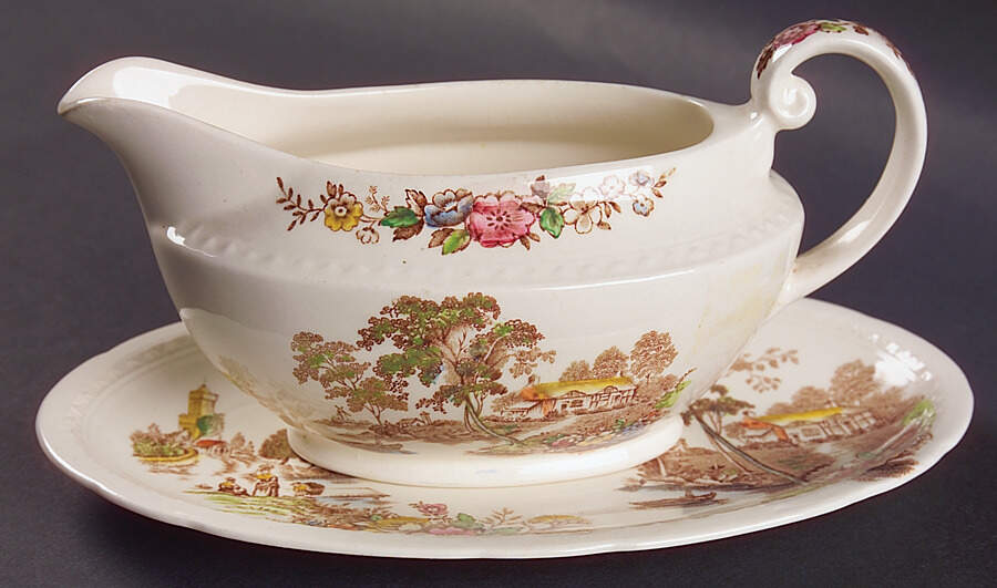 The Ferry Brown Multicolor Gravy Boat & Underplate/Relish by Swinnertons-1