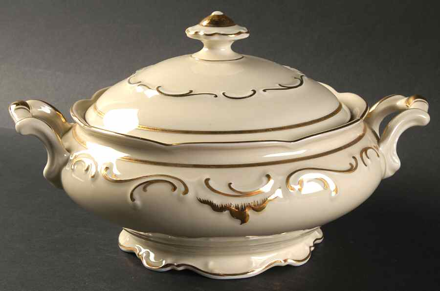 Gold Scrolls Round Covered Vegetable by Schumann - Bavaria-1