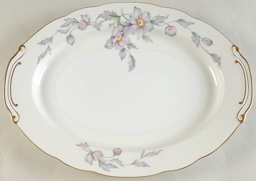 Silver Poppy (Scalloped) 16" Oval Serving Platter by Sango-1