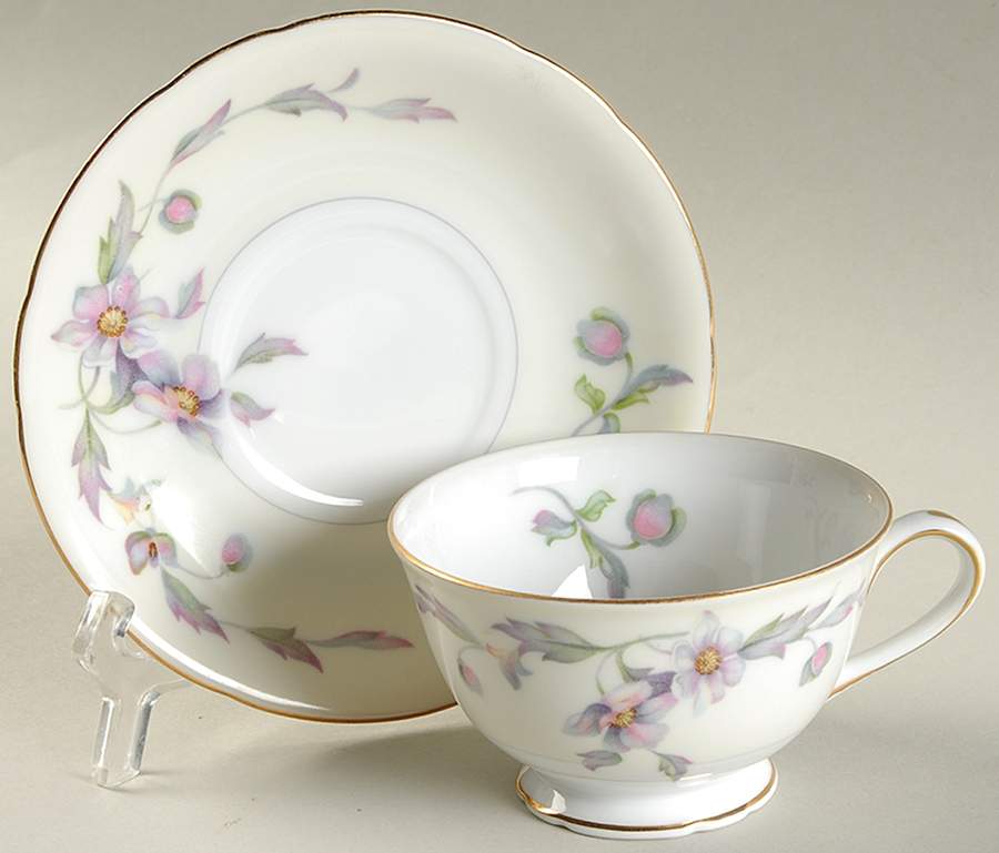 Silver Poppy (Scalloped) Footed Cup & Saucer Set by Sango-1