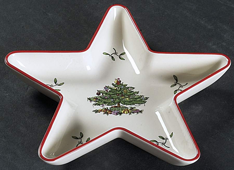 Christmas Tree Red Trim Star Shaped Dish by Spode-1