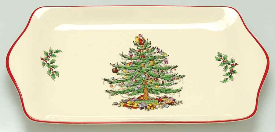 Christmas Tree Red Trim Large Sandwich Tray by Spode-1