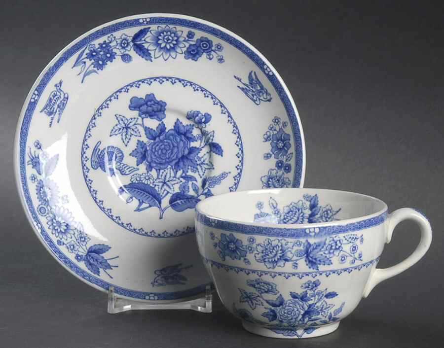 Heron Blue Flat Cup & Saucer Set by Spode-1