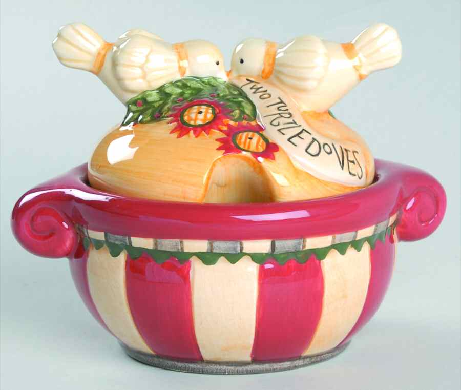 Twelve Days of Christmas (Cream Back) Figural Sugar Bowl & Lid by Sakura-1