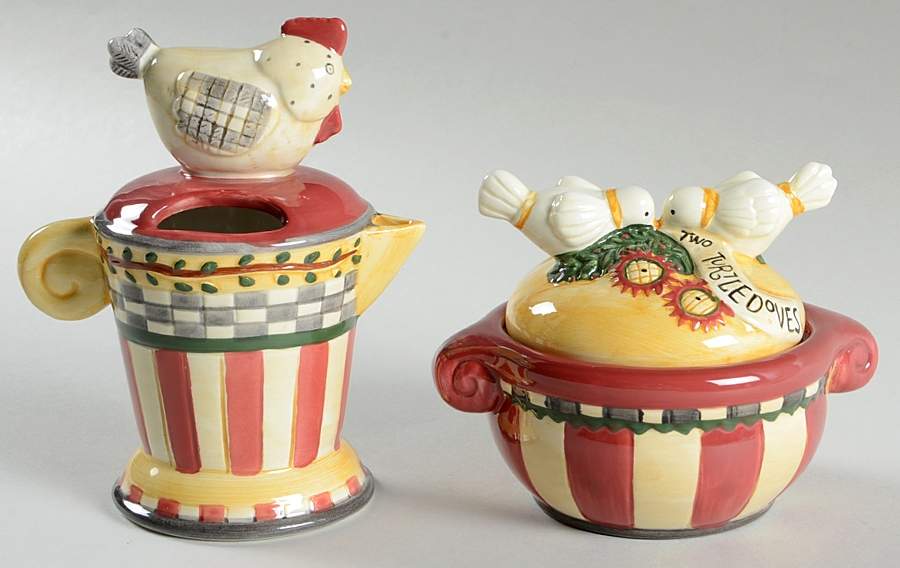 Twelve Days of Christmas (Cream Back) Figural Creamer & Sugar Set by Sakura-1