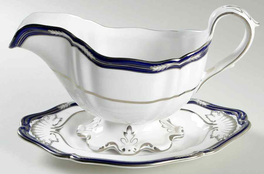 Chancellor Cobalt (Platinum Trim) Gravy Boat & Underplate by Spode-1