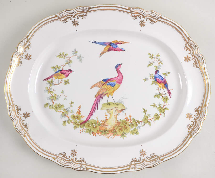 Chelsea Bird (Raised Gold Dots) 17" Oval Serving Platter by Spode-1