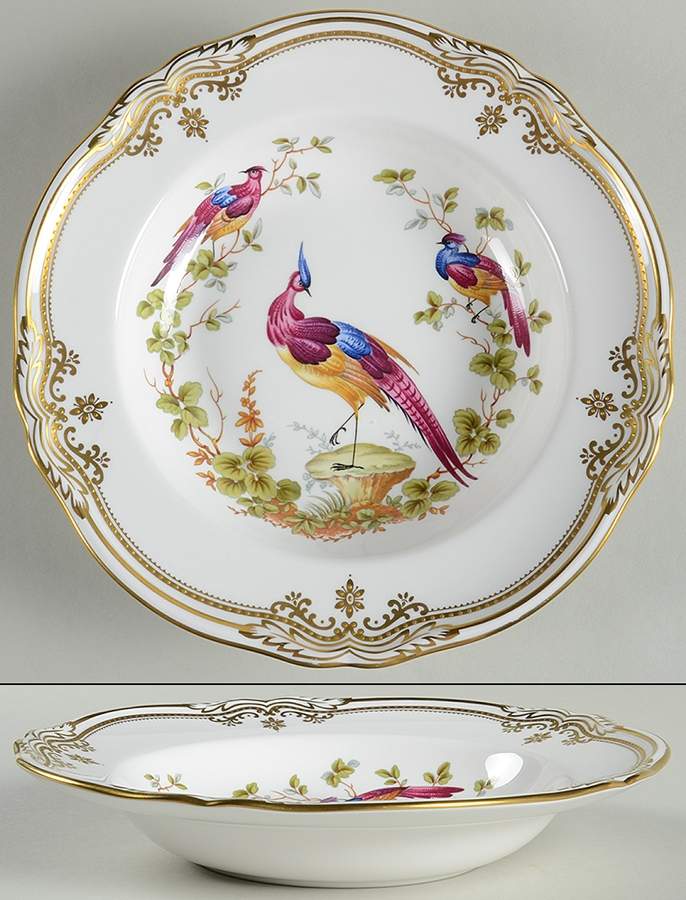 Chelsea Bird (Raised Gold Dots) Large Rim Soup Bowl by Spode-1