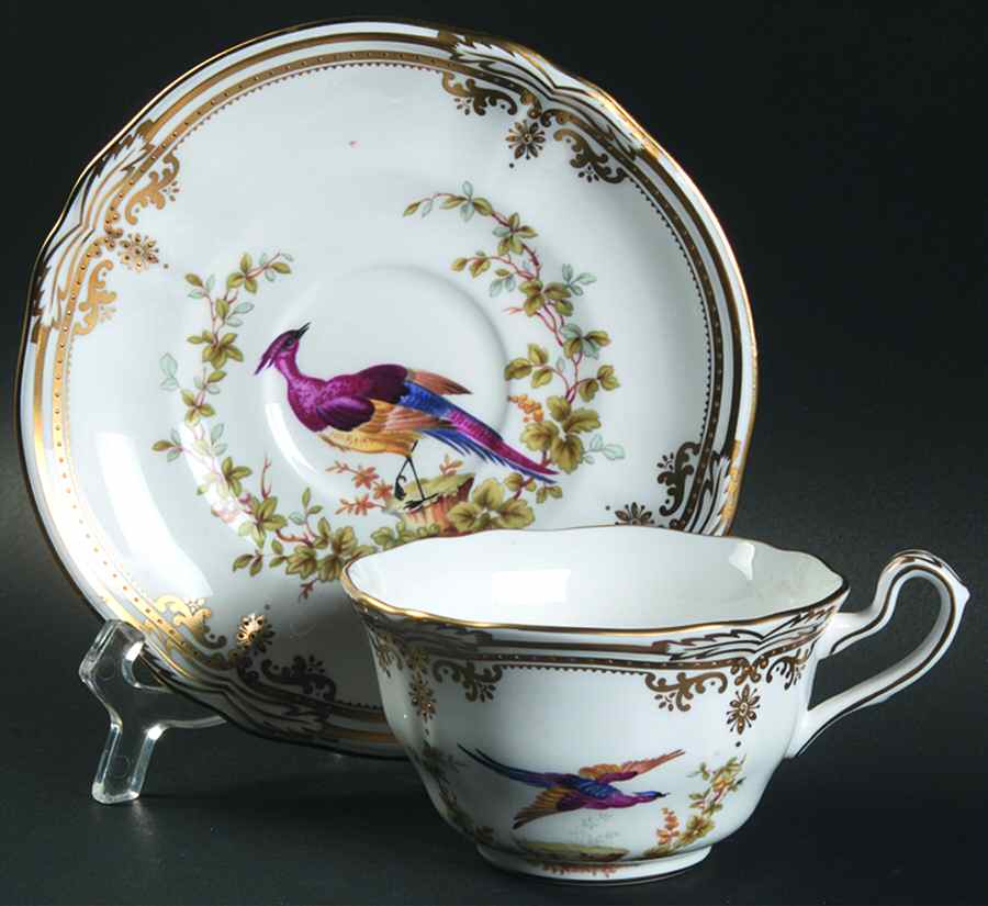 Chelsea Bird (Raised Gold Dots) Flat Cup & Saucer Set by Spode-1