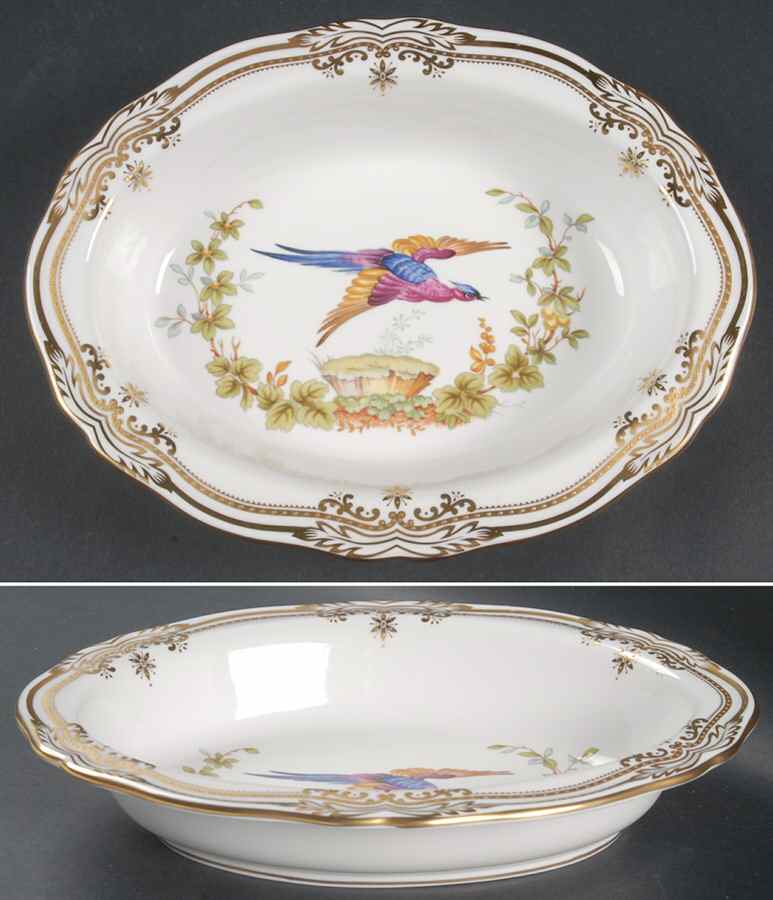 Chelsea Bird (Raised Gold Dots) 9" Oval Vegetable Bowl by Spode-1